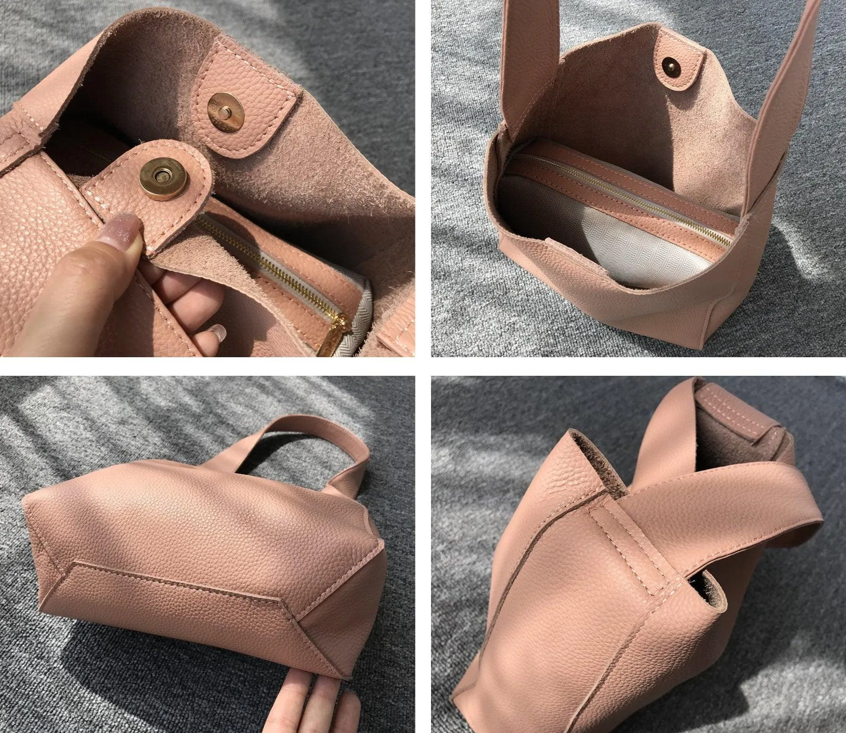 Minimalist Leather Bucket Tote Bag, Genuine Leather Versatile Women's Shoulder Bag, Wide Shoulder Strap Bucket Bag, Fashion Designer Bag