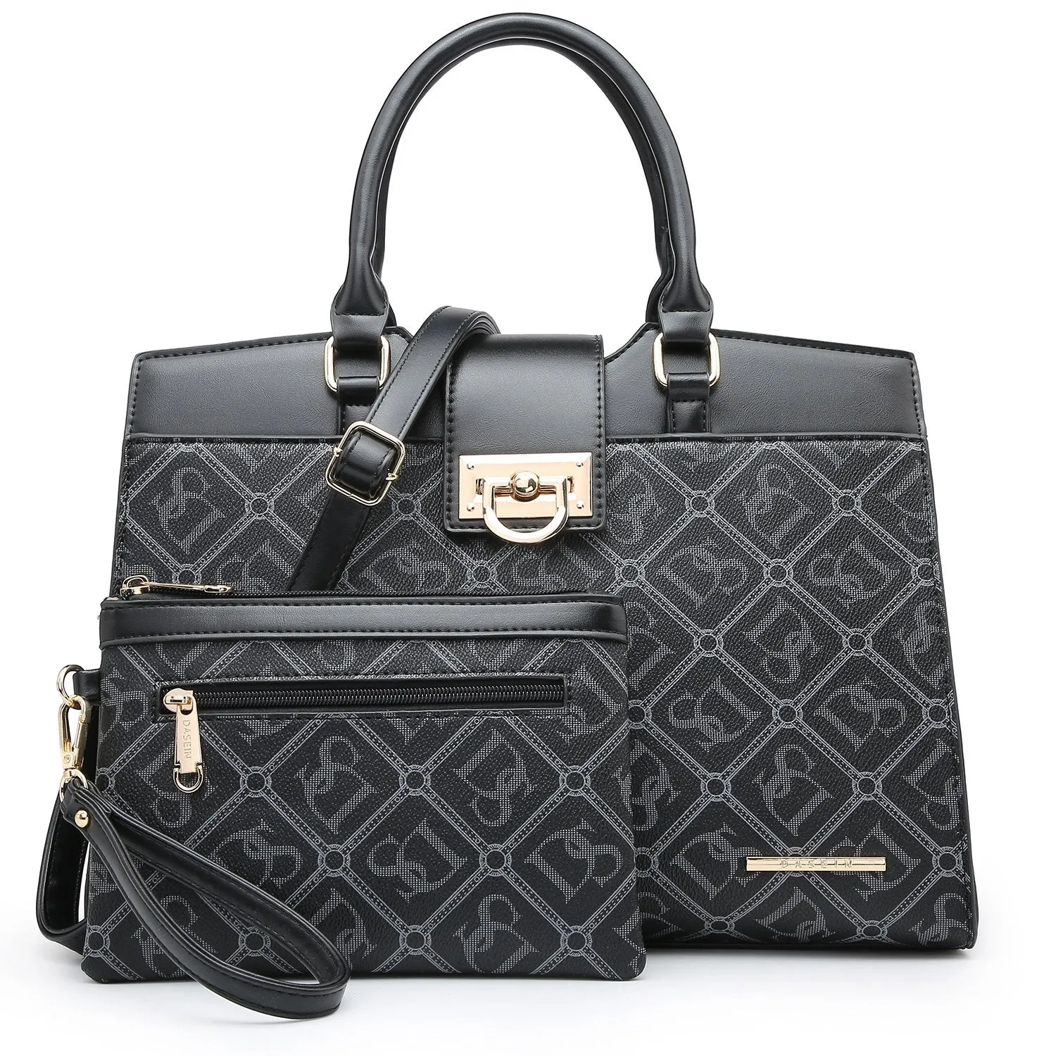 Monogram Flap Satchel with Matching Wristlet