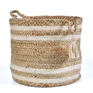 Montego Striped Natural Jute Decorative Storage Basket 19"X19"X19"