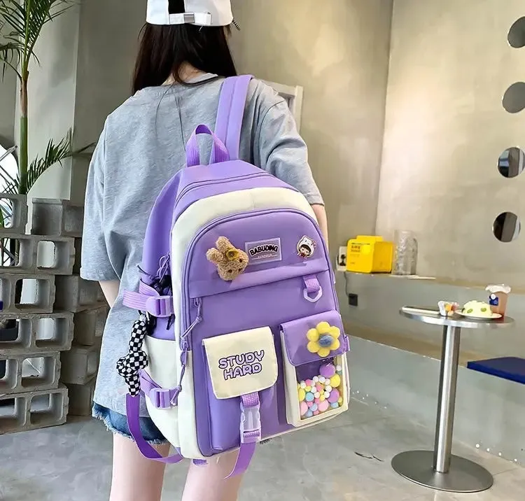 New High School Five-Piece set of Multi-Compartment Fashion Schoolbag 3002