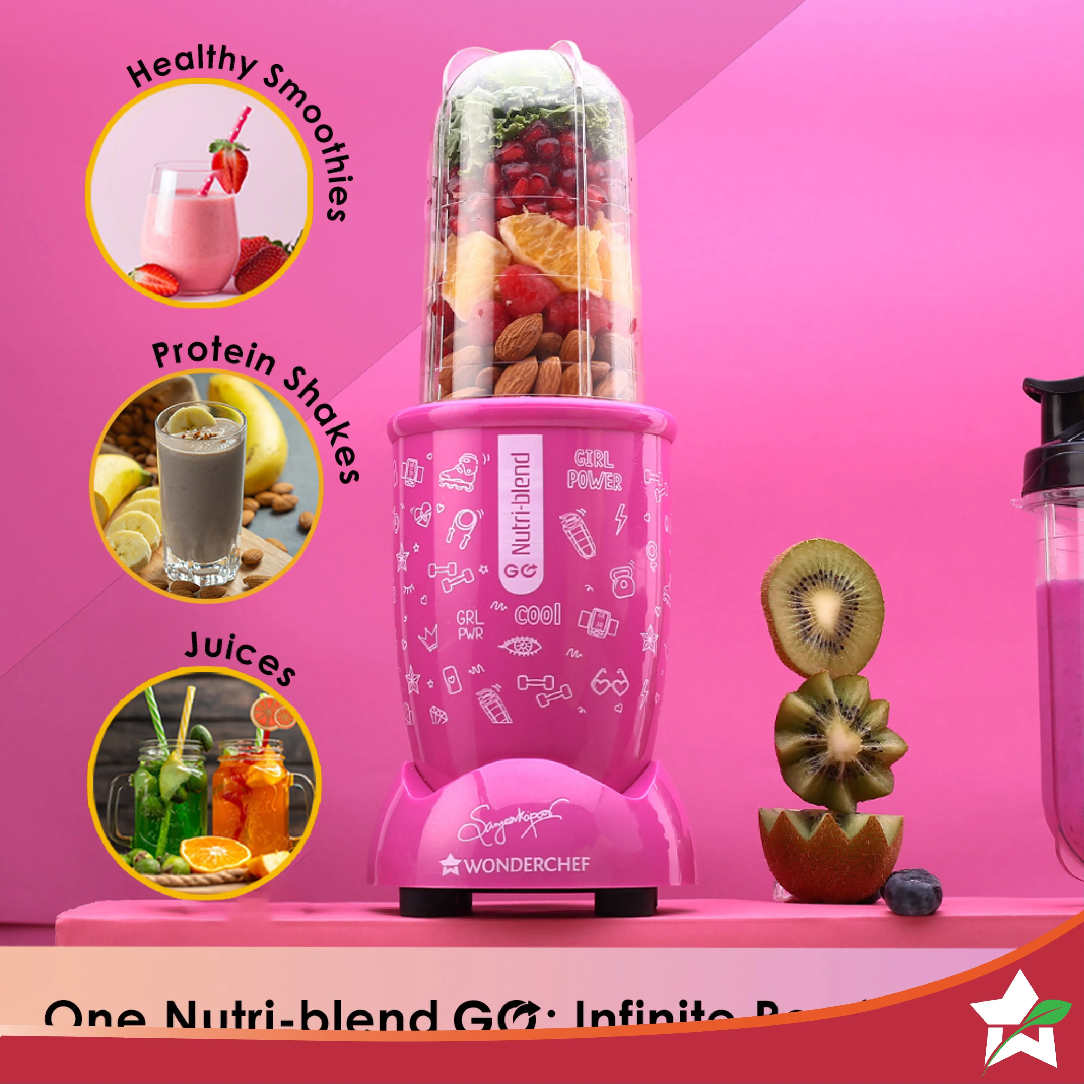 Nutri-blend GO, 22000 RPM 100% Full Copper Motor, 1 Unbreakable Jar, 400 W, 2 Years Warranty, Recipe book by Chef Sanjeev Kapoor, Pink