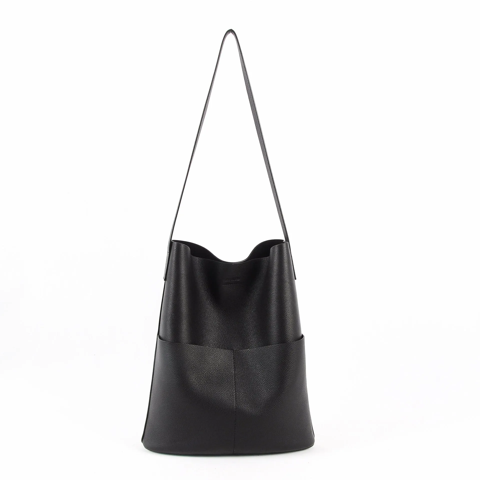 Oak Cowhide Leather Tote Bag ｜ Women Handcrafted Soft Leather Bucket Bag ｜ Minimalist Tote, Two Front Pockets Bag｜Cloud Oslo Laptop Bag