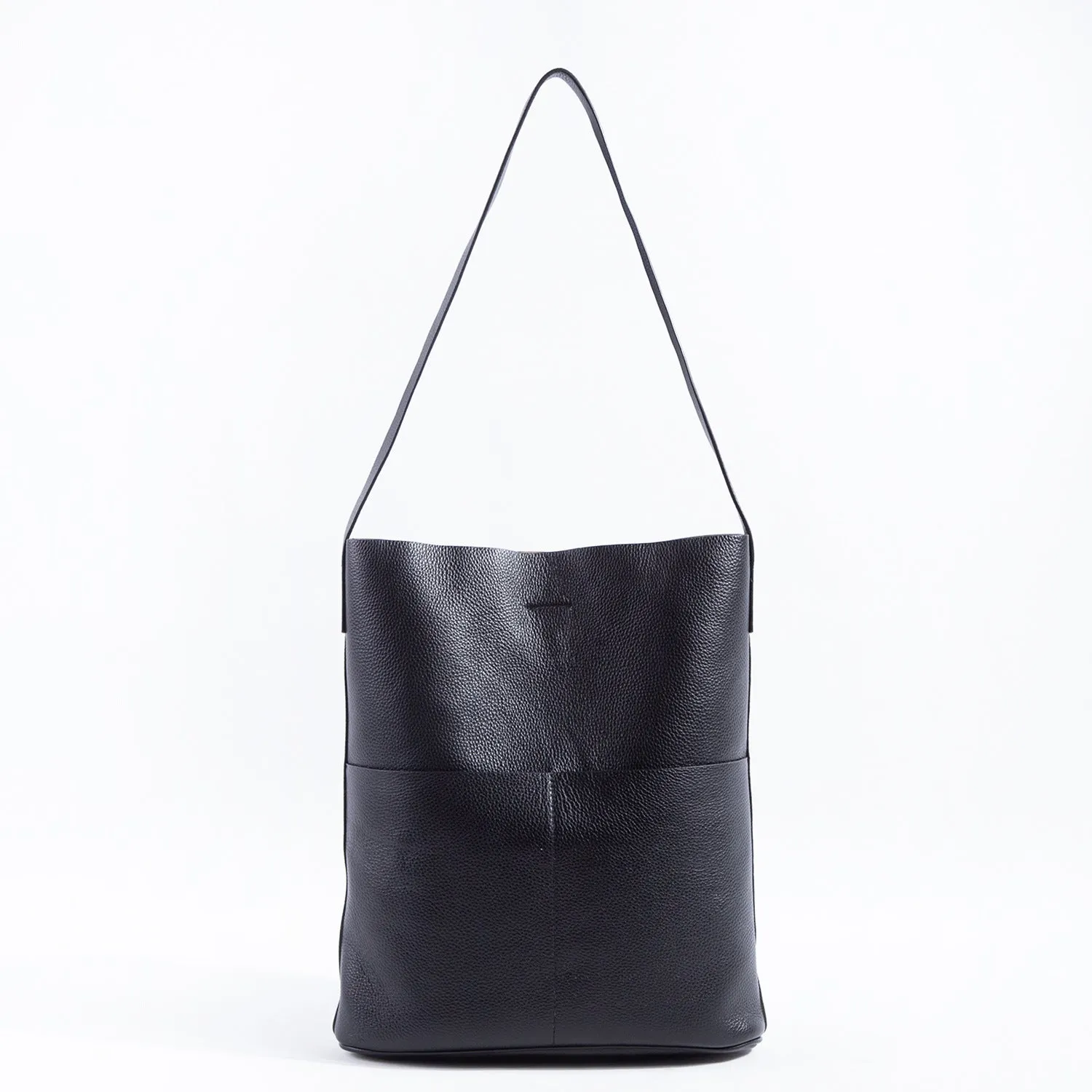 Oak Cowhide Leather Tote Bag ｜ Women Handcrafted Soft Leather Bucket Bag ｜ Minimalist Tote, Two Front Pockets Bag｜Cloud Oslo Laptop Bag