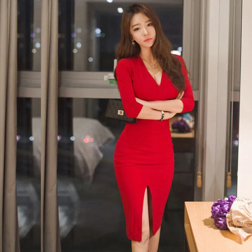 Office Party Sexy Bodycon Midi Women Dress