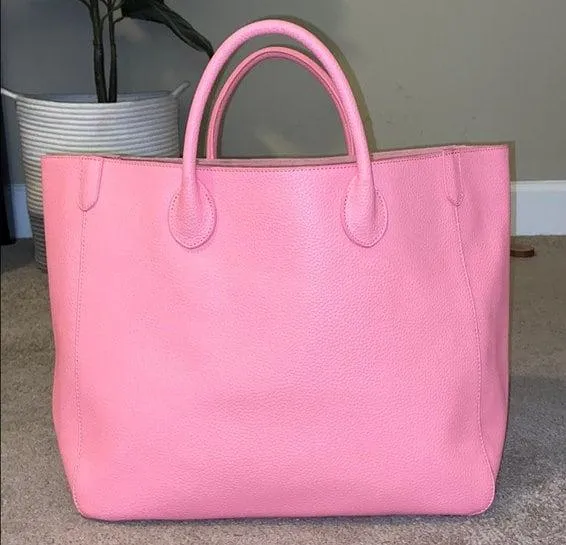 Oversize Large Leather Tote Bag, Calfskin Leather Bag, Lady Fashion Designer Bag Baby Pink, Must-Have Designer Bag, Personalised Gifts