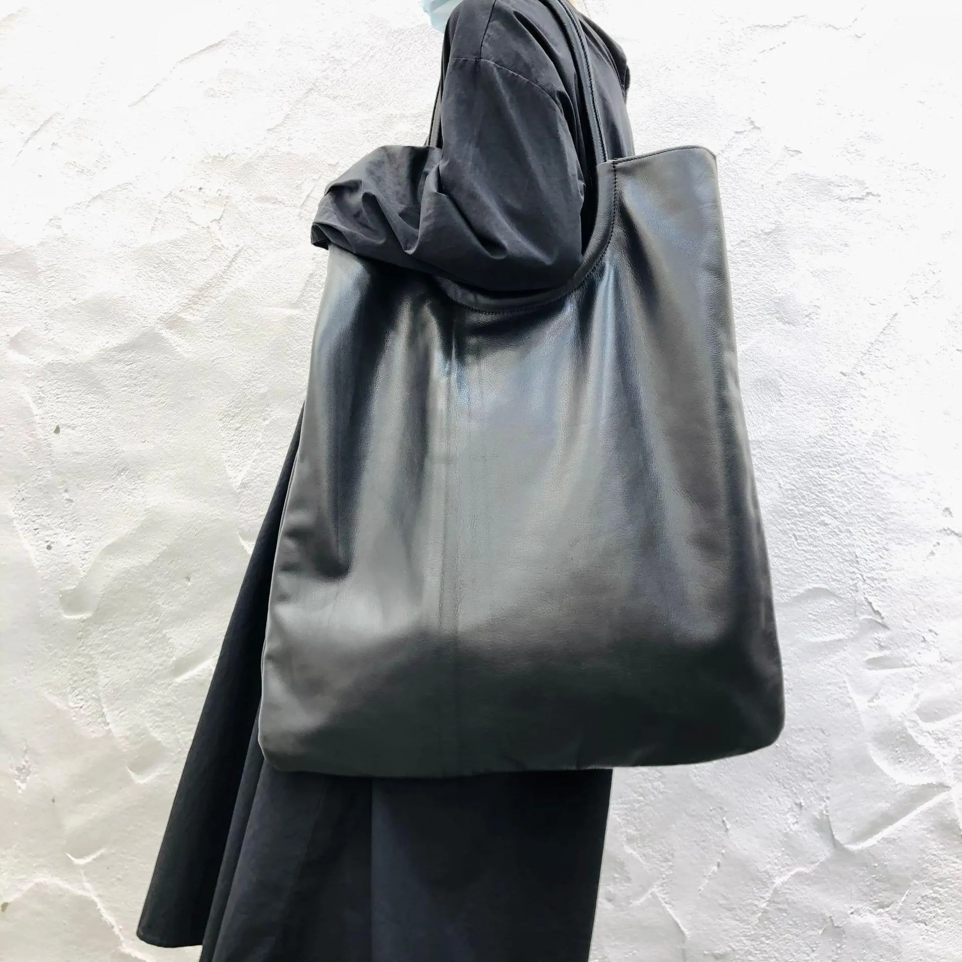 Oversize Large Slouchy Black Tote, Soft Cowhide Leather Bag, Everyday Shopping Bag, Leather Mummy Bag, Handcrafted Weekend Bag