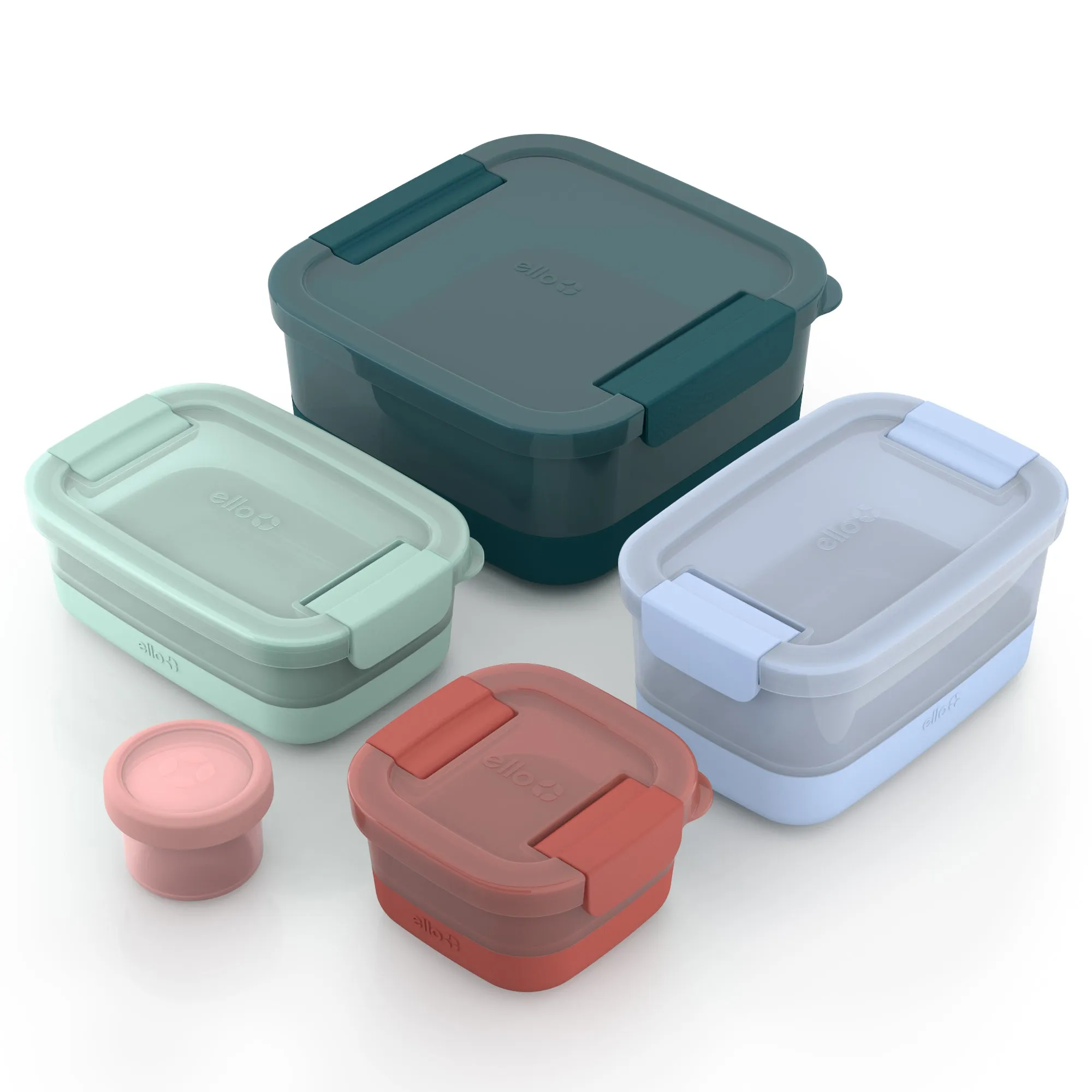 Plastic Food Storage Containers with Soft Base, Mixed Set of 5