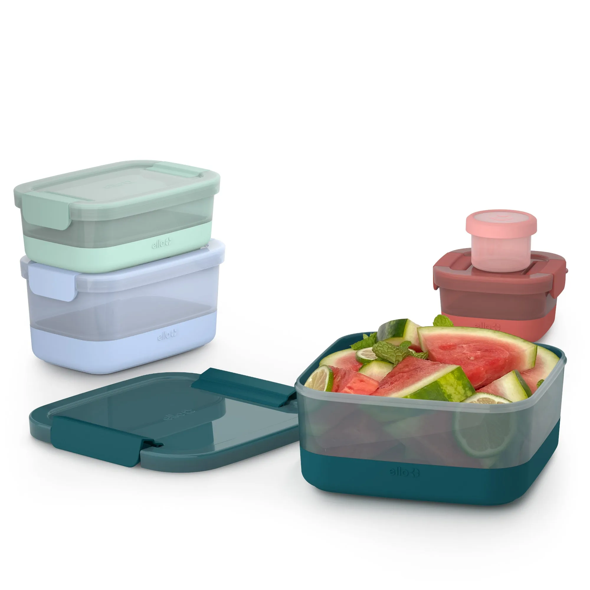 Plastic Food Storage Containers with Soft Base, Mixed Set of 5