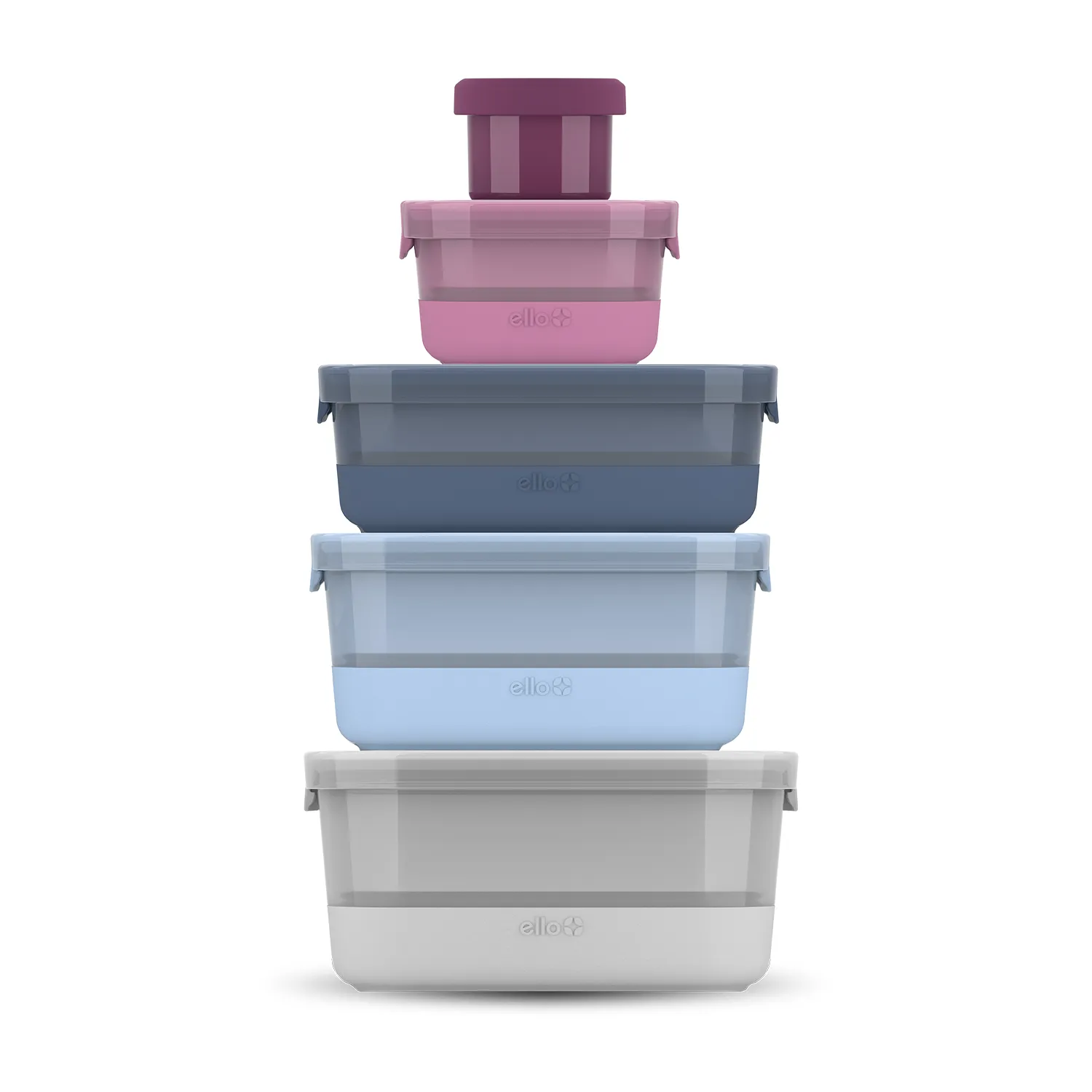 Plastic Food Storage Containers with Soft Base, Mixed Set of 5