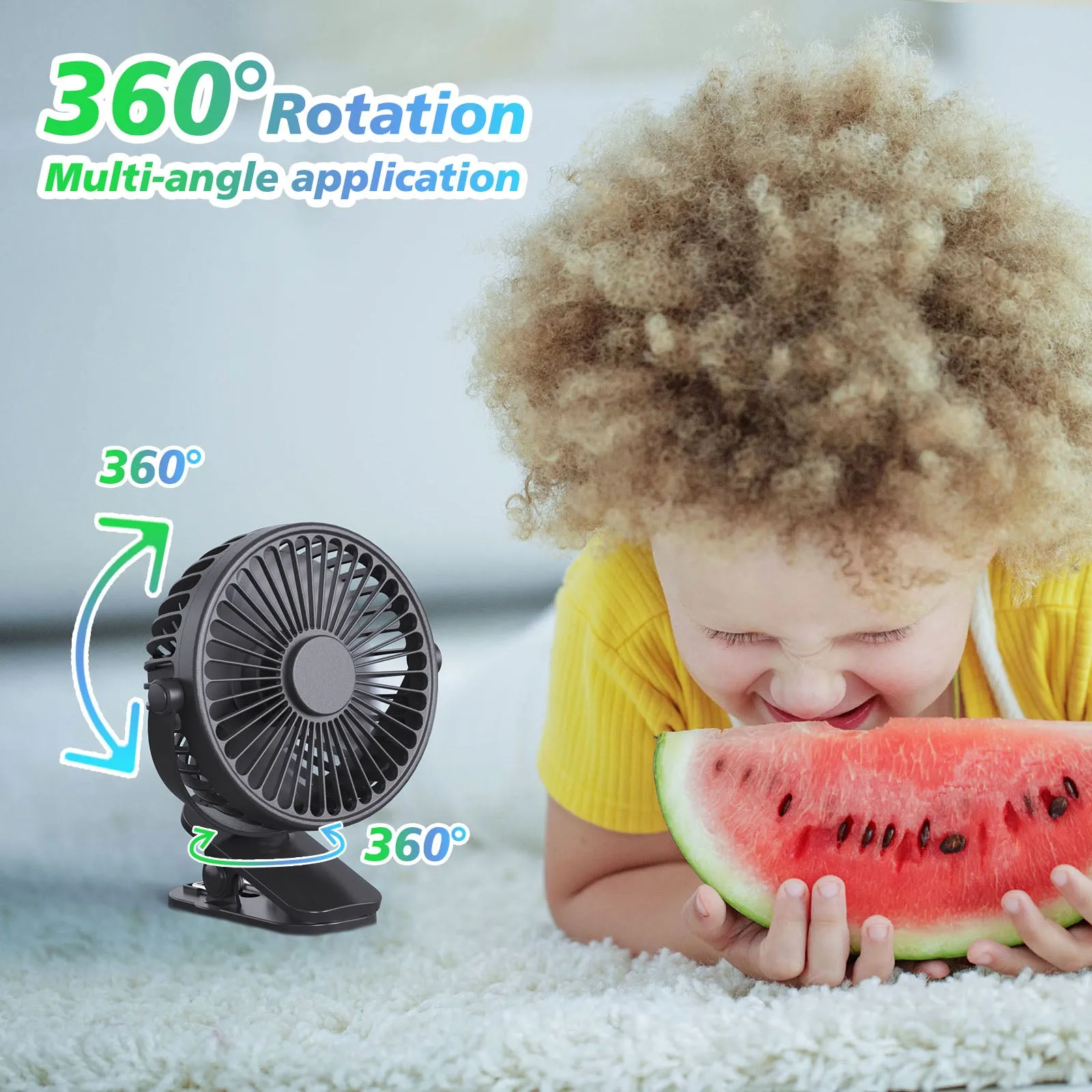 Portable Clip on Fan Battery Operated, Small Powerful USB Desk Fan, 3 Speed Quiet Rechargeable Mini Table Fan, 360 Rotate Cooling Fan for Home Office Travel Outdoor&Indoor Treadmill