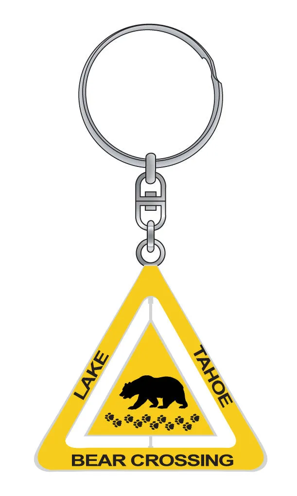 Souvenir Keychain Bear Crossing Warning Spinner