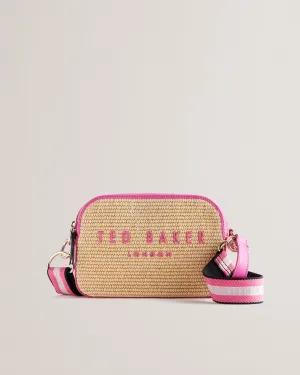 Stelio Embroidered Raffia Webbing Camera Bag Brt-Pink