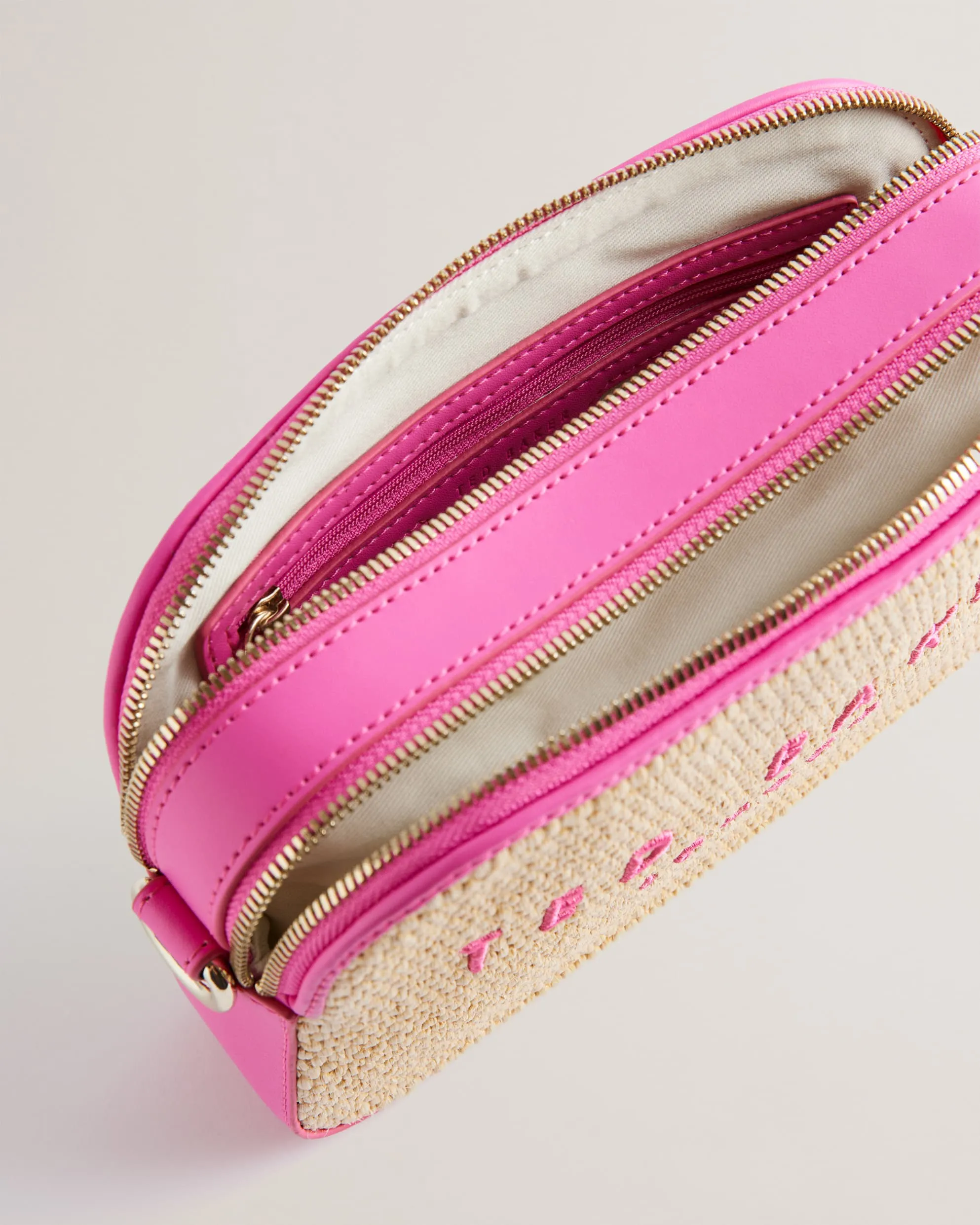 Stelio Embroidered Raffia Webbing Camera Bag Brt-Pink