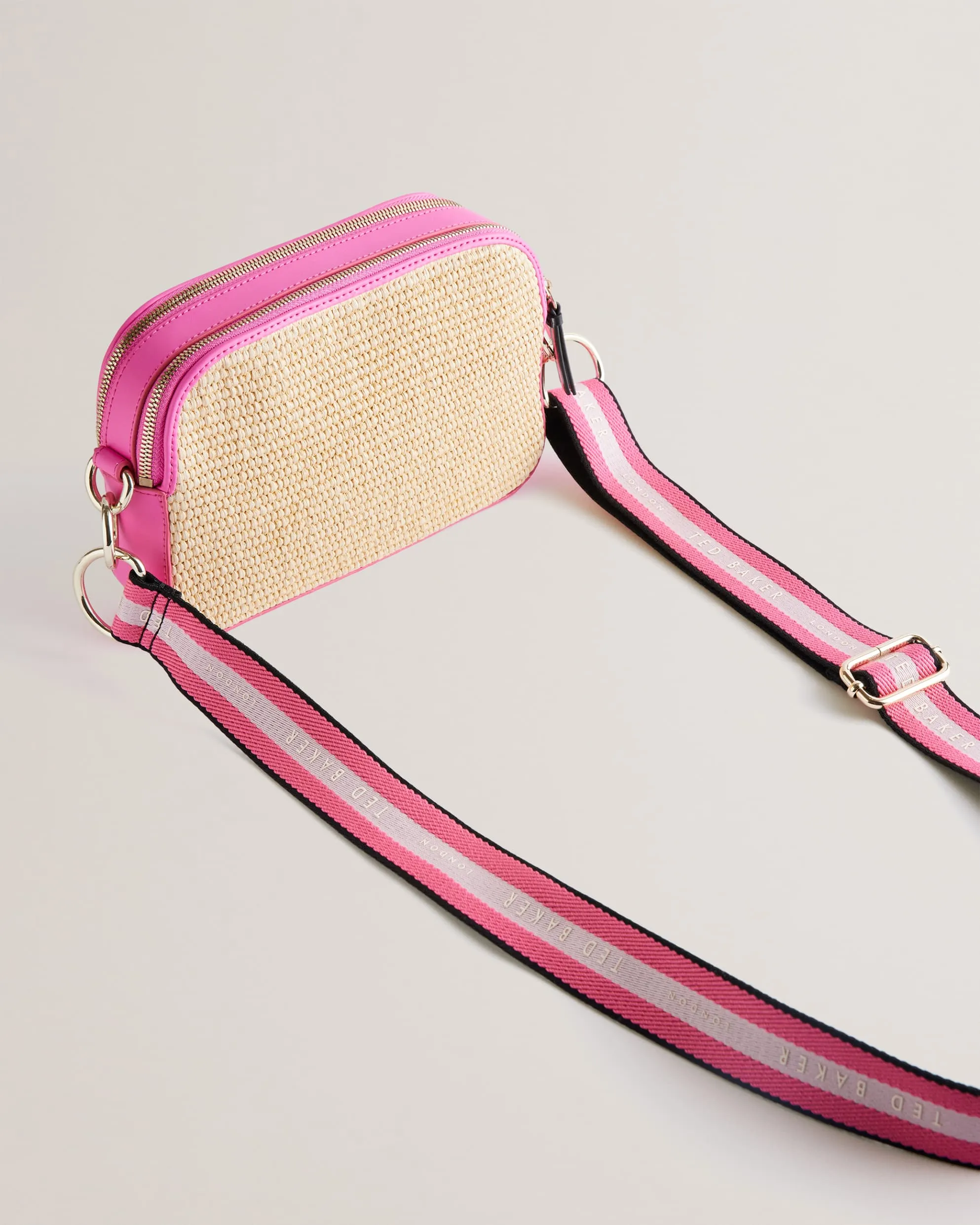 Stelio Embroidered Raffia Webbing Camera Bag Brt-Pink