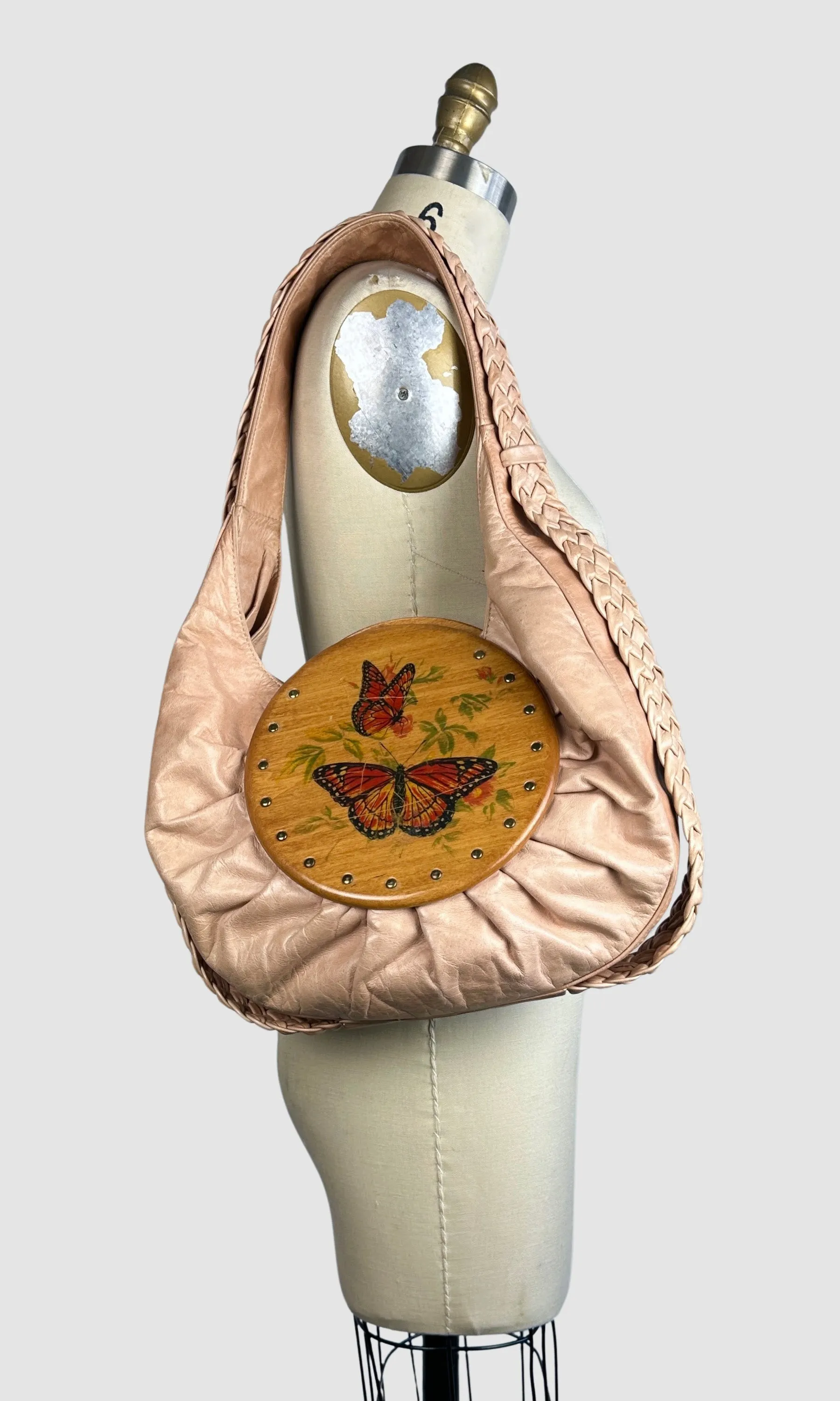 Optimized Title: Exquisite Leather and Wood Butterfly Shoulder Bag by SUZIE KONDI