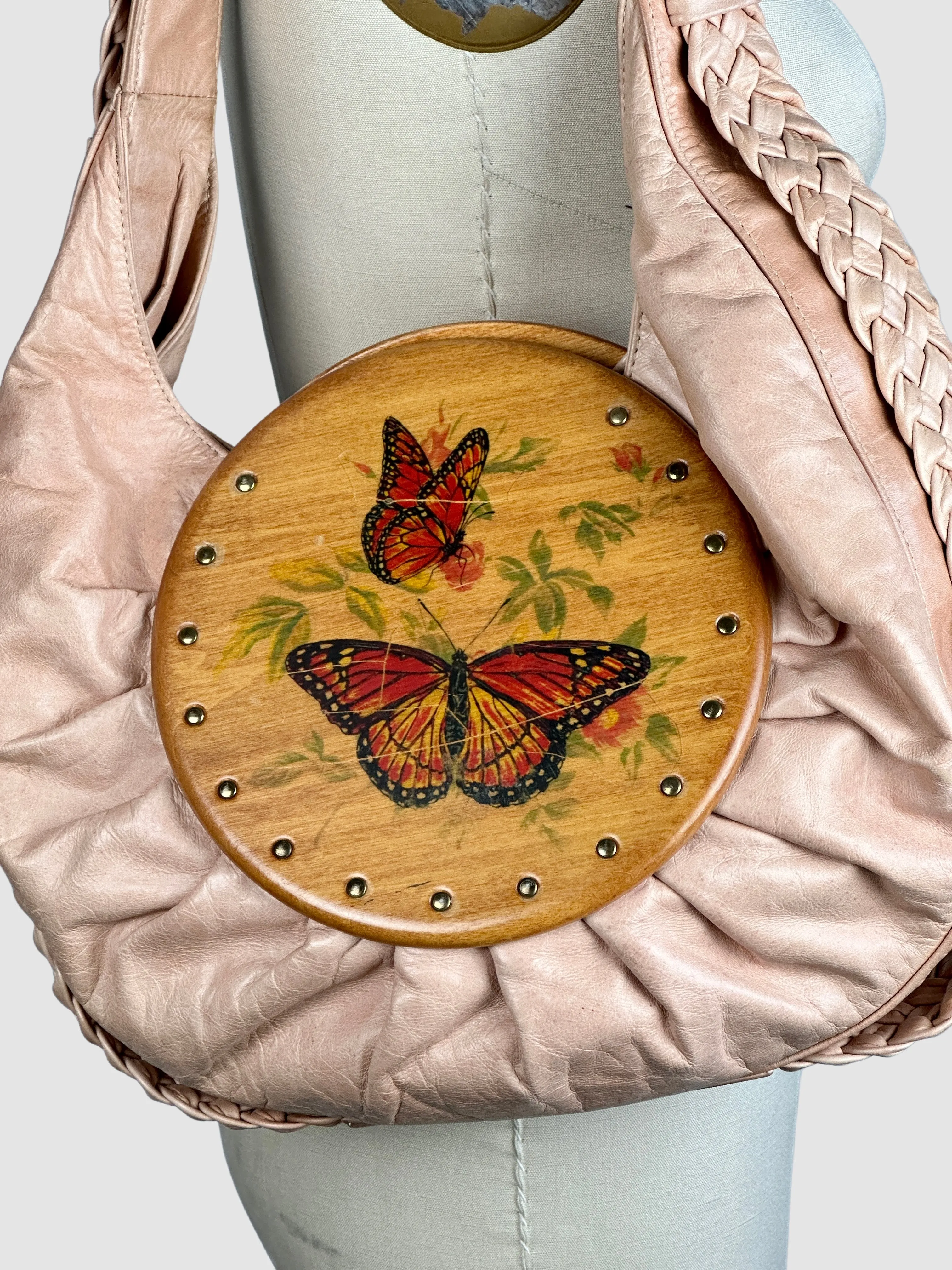 Optimized Title: Exquisite Leather and Wood Butterfly Shoulder Bag by SUZIE KONDI