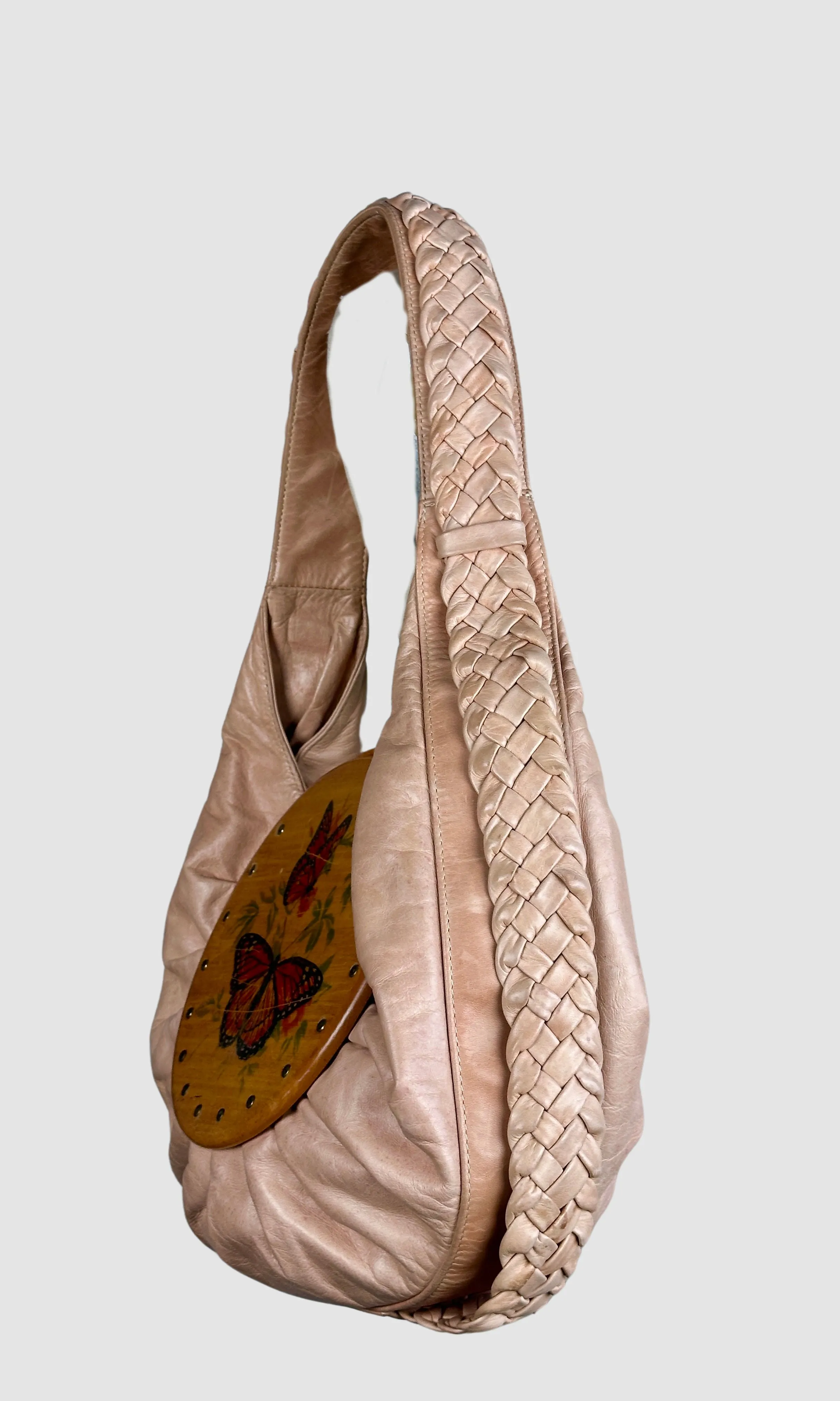 Optimized Title: Exquisite Leather and Wood Butterfly Shoulder Bag by SUZIE KONDI