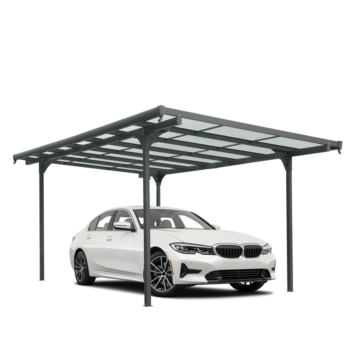 TMG Industrial 10' x 16' Aluminum Clear Carport, 6 mm twin-wall PC sheets, 6 horizontal cross beams, TMG-LCP16