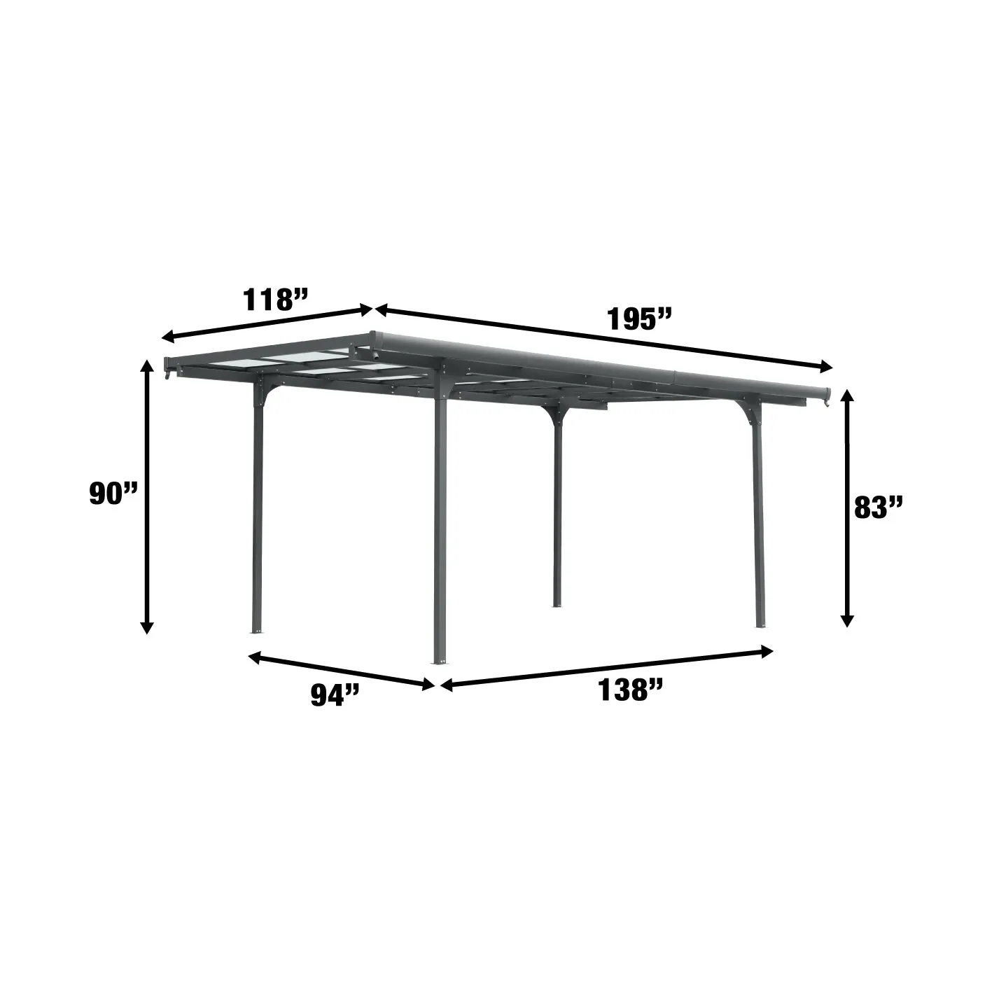 TMG Industrial 10' x 16' Aluminum Clear Carport, 6 mm twin-wall PC sheets, 6 horizontal cross beams, TMG-LCP16