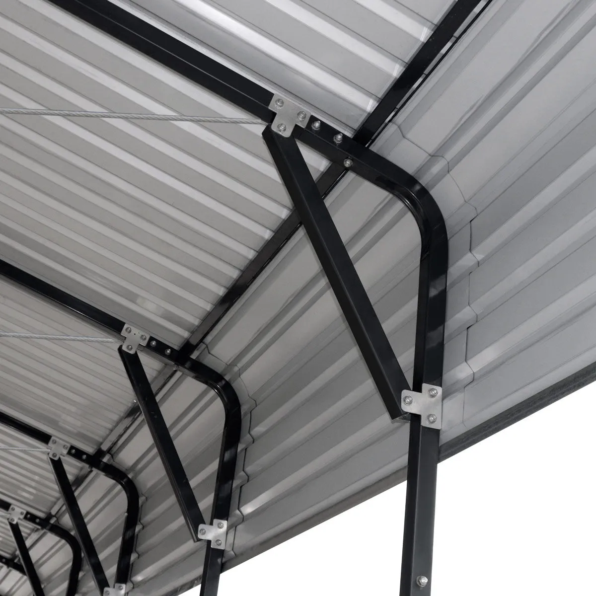 TMG Industrial 20’ x 20’ Metal Shed Carport, 10’ Open Sidewalls, 400 Sq-Ft, 27 GA Corrugated Panels, TMG-MSC2020