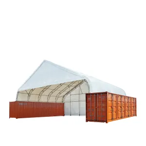 TMG Industrial Pro Series 50' x 40' Dual Truss Container Shelter with Heavy Duty 32 oz PVC Cover, Enclosed End Wall and Front Drop, TMG-DT5040CF-PRO