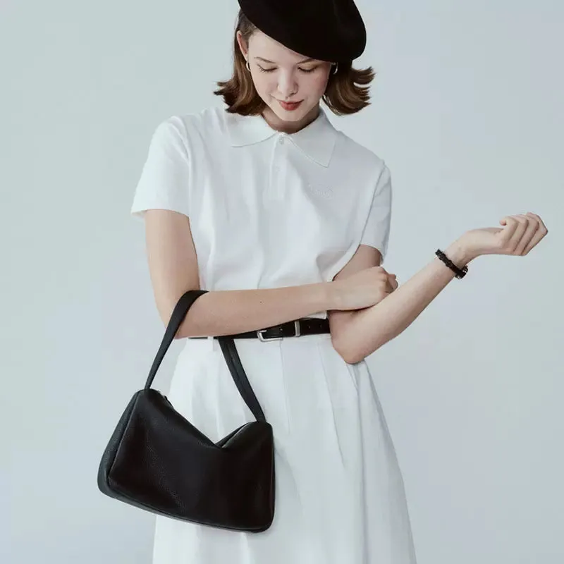 Togo Leather French Underarm Bag | Minimalist Chic Leather Small Shoulder Bag for Women