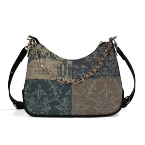 Vampire Art Grunge Distressed PU Cross-body Bag With Chain Decoration - Seattle