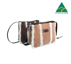 Women Sheepskin Wool Zip Shearling Lined Over Shoulder Bag