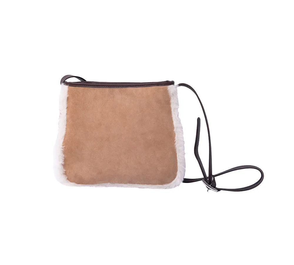 Women Sheepskin Wool Zip Shearling Lined Over Shoulder Bag