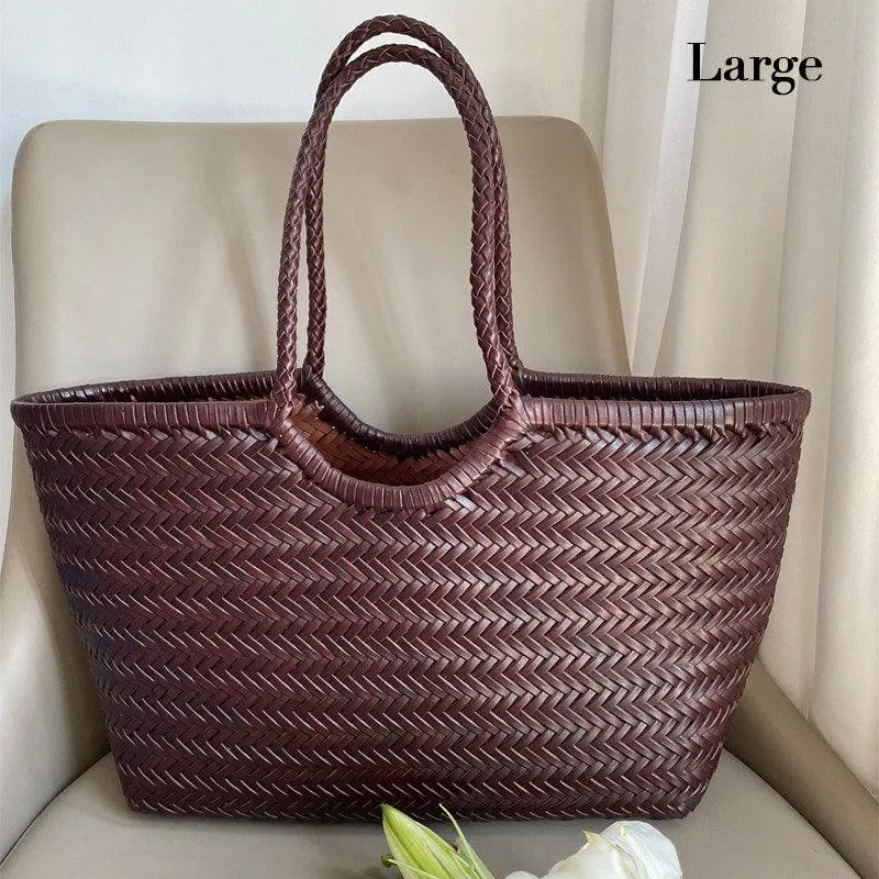 Woven Leather Tote Bag, Leather Hand Woven Triple Jump Bamboo Style Ladies HOBO Bag, Summer Holiday Bag, Handcrafted  Women Woven Bag